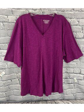 Chico's size 4 (XXL) Aline Elbow Sleeve Tee Fresh Plum Cotton Slub Top NWT